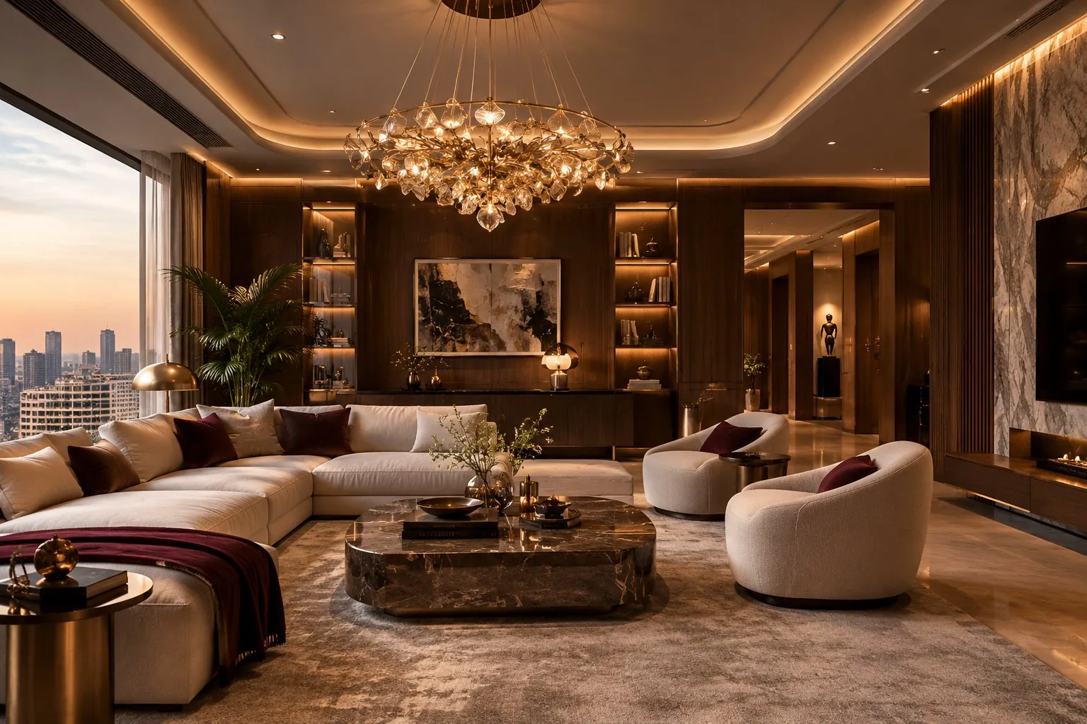Concept render of the family lounge with sculptural lighting